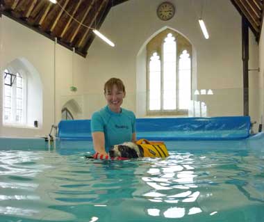 Katharine in the pool with Scrumpy